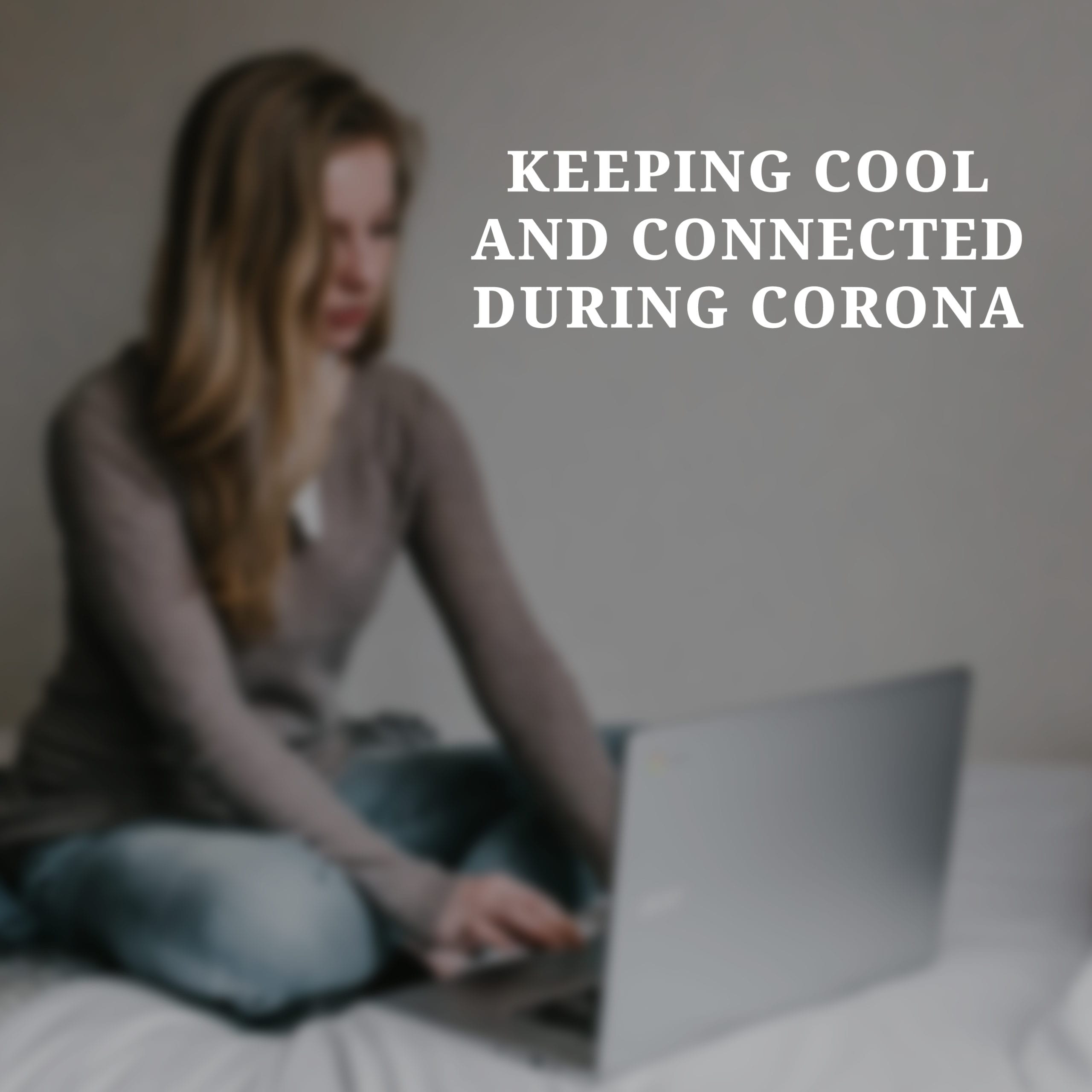 Blurry woman on a laptop with keeping cool and connecting during corona
